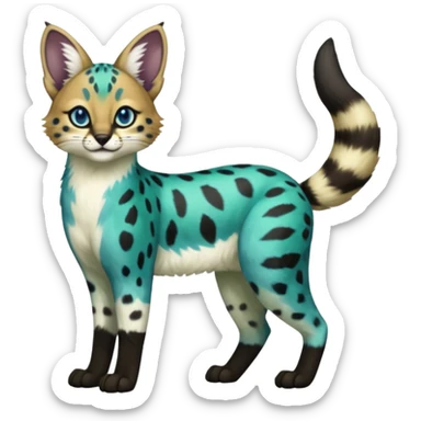 Cobalt-Blue green turquoise black white Purloin-serval-furret-Noibat-caracal-fusion-hybrid-creature (full body) sticker