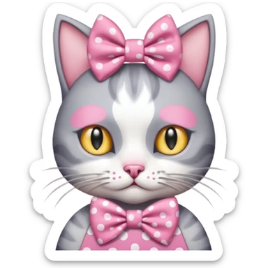 Evil Gray and white evil cat with a pink polka dot dress and with a pink polka dot bow on the Head cute sticker