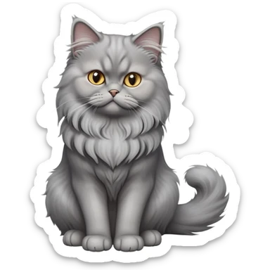 cinematic-[grey persian cat]-realistic-full-body-sitting-emoji,-tail-curled-playfully-around-its-paws,-head-tilted-dramatically,-fluffy-[grey]-fur,-simplified-yet-realistic-focused-features,-highly-detailed,-glowing-with-an-almost-sarcastic-glow sticker