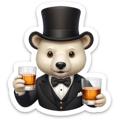 white bear head in a top hat with a whiskey sticker