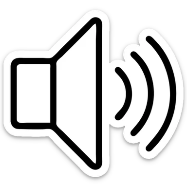black outlined icon of a speaker emitting sound waves, representing audio sticker