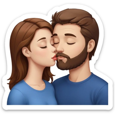 White man with brown hair and beard kissing lips with a white girl with brown hair with closed eyes sticker