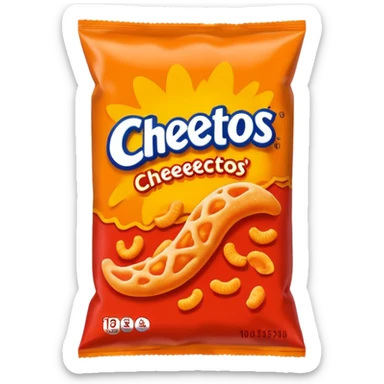 Draw a pack of Cheetos with bright orange-red packaging & crunchy snacks spilling out. sticker