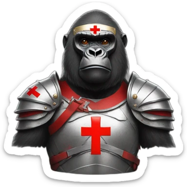 Gorilla wearing a Crusader armor with the holy red Cross sticker