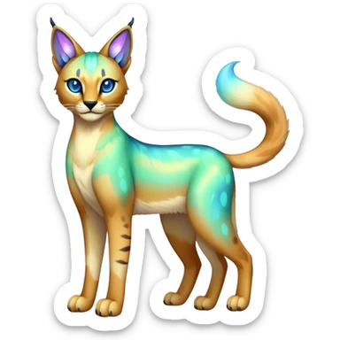 An iridescent transparent luminescent colorful lynx-caracal-serval-fakemon-creature-hybrid sticker
