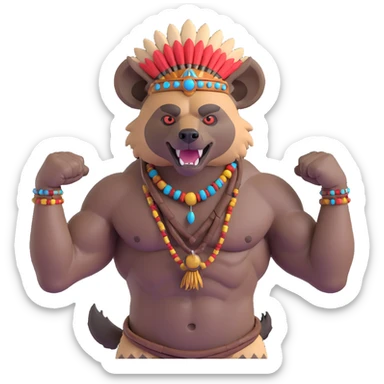 A native strong buff hyena with war bonnet flexing posing  sticker