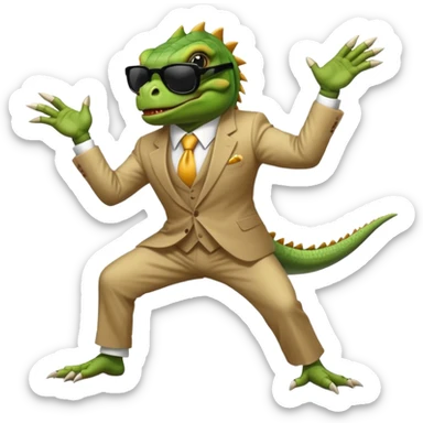 capitalist iguana banker godfather with black sunglasses breakdance scaring sticker