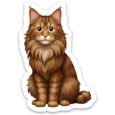 A high-resolution photo-realistic digital illustration of a brown maine coon cat, full body noble maine coon sticker