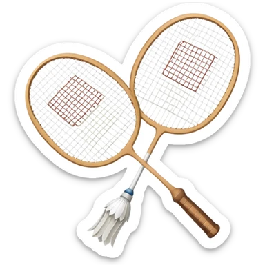 Two crossed badminton rackets with a shuttlecock resting in between, set against the faint outline of a badminton court. The image highlights the tools of the sport, with a subtle emphasis on the court's net and boundaries, symbolizing competition and skill. sticker