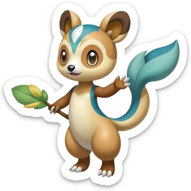 Colorful Skilled Adept Graceful Asian Painted Meloetta-Teddiursa-Oshawott-Floatzel-Ursaring-fusion-hybrid-creature (full body) sticker