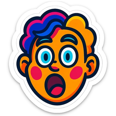 Create a cartoon sticker with a surprised expression in the style of Flux Kontext Pro, with a transparent background. The style is vibrant and pop colors icons with a cartoonish, colorful, and lively look. sticker