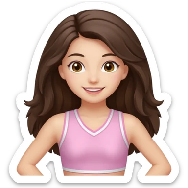 happy long haired brunette girl hazel eyes in light pink cheerleader outfit sticker