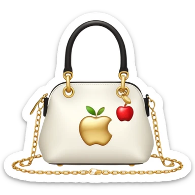 elegant modern white handbag with gold chain strap, Apple emoji style sticker