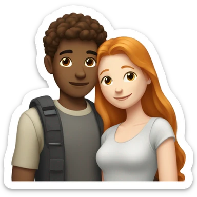 young brown Man and young ginger woman cuddle sticker