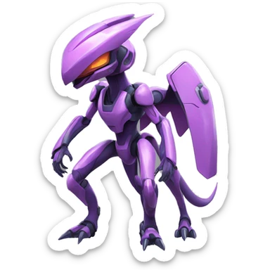 a shiny Genesect-Raptor-Fakémon—hybrid with a futuristic visor-helmet full body sticker