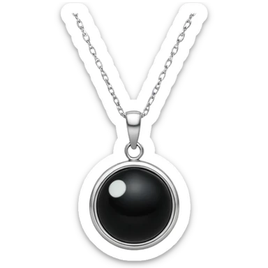 polished round black onyx pendant on a delicate silver chain, glowing faintly like a celestial orb sticker