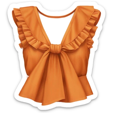 Realistic orange cut out crop top blouse. Ruffles. Isolated. Fancy sash sticker