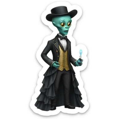 alien galora in Victorian dress elegant, full body, holding usb key sticker