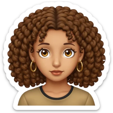 Olive skin girl with brown curly hair, brow eyes, pierced ears sticker