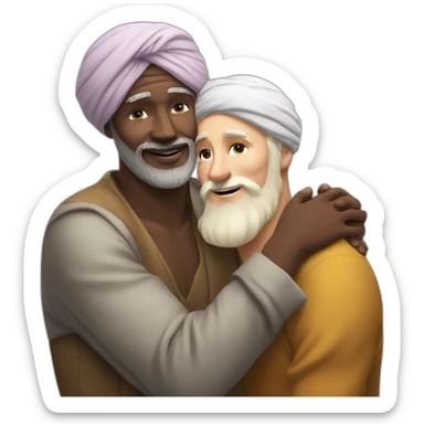 Turban older Man from africa hugs blond beard European man sticker