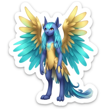 Anthro Sona Cool Edgy Cute Legendary Colorful Shy Winged Shiny Fakemon-Fantasy-Creature With Long Hair-Mane Full Body Detailed High Quality sticker