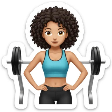 Treino de academia mulher morena de cabelos cacheados caindo nas costas sticker