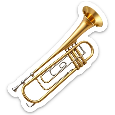 Cinematic Realistic Trombone, sleek brass slide extending dynamically, subtle scratches adding authenticity, warm golden reflections bouncing off the metal, glowing with a bold and resonant musical energy. sticker