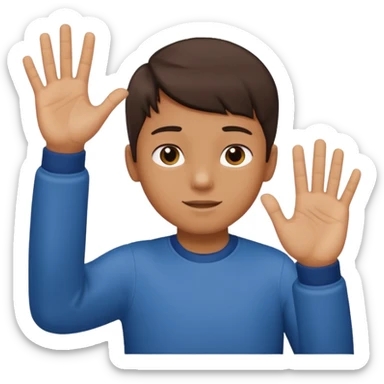 Boy his hand up on the right hand there is number 6 and the left hand number 7 sticker