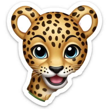 a cute leopard roaring with a fairly medium sized baby pink flower placed near the ear sticker