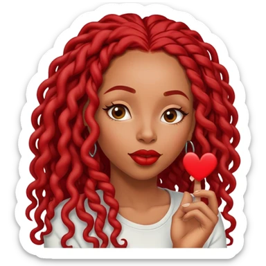 Afrolatina with long red deadlocs with curls at the ends sending a kiss saying I love you sticker