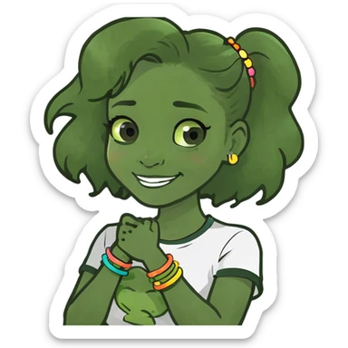 A light skinned girl with brown hair that’s the same color as her skin tone with coily hair doing the smh emoji sticker