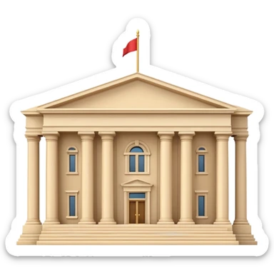 Minimal 3D emoji style government ministry building, classical architecture with columns and triangular roof, official state institution, neutral beige stone, clean shading, financial institution icon, isolated on transparent background, professional, no flags, no text sticker