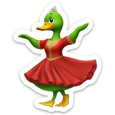 Dancing green duck wearing red dress sticker