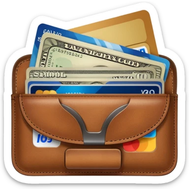 portefeuille marron avec pleins de billet et carte bancaire sticker