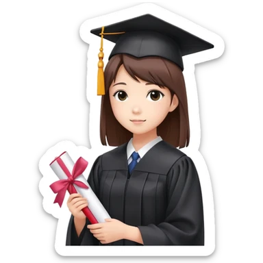 Japanese high school girl in graduation ceremony with diploma and sakura petals sticker