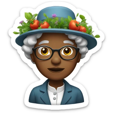 Black old woman scientist with garden hat sticker