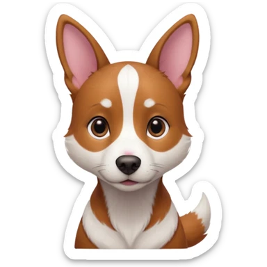 Medium-sized dog with a slim build and short reddish-brown fur. She has large upright ears with a soft expression, slightly graying around her muzzle and eyes, and a pinkish nose. Her chest features a white patch in the shape of a vertical stripe, and her tail is thin and slightly curved. sticker