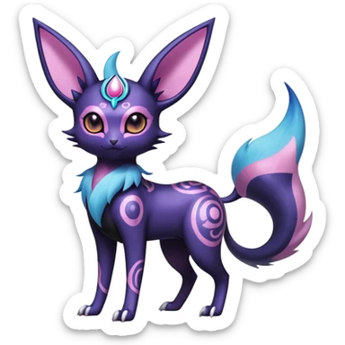 Shiny Exotic Badass Colorful Ethereal Royal Mysterious Gothic Noibat-Espeon-Umbreon-Sylveon-Pokémon-Fakémon-hybrid-creature (full body) with random pattern-markings sticker