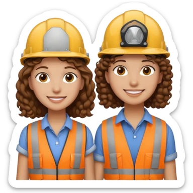 boyfriend and girlfriend couple emoji, both with brown hair, girl with curly hair, both wearing construction helmets and flats, both smiling sticker