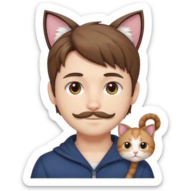 white boy with cat tail with little facial hair and cat ears with brown hair and anime features sticker