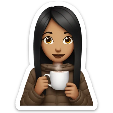 girl with black straight hair drinking hot cocoa sticker