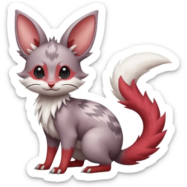 Cute realistic Minccino-Lykoi-Emolga-Pachirisu-Zangoose-fusion-hybrid-animal-Fakémon-creature, full body, thin long sleek scaly tail, intricate markings sticker
