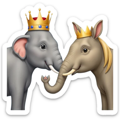 Democratic Party elephant facing Republican Party donkey with King Trump inbetween sticker