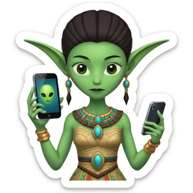 alien with mayan custome dress and smartphone sticker