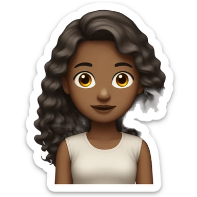 girl with grown eyes, dark brown long wavy layered hair  sticker