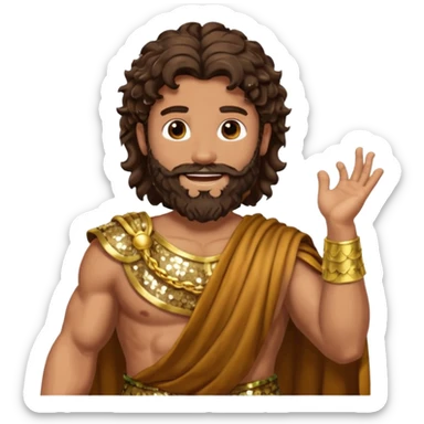 Hercules, God of Heroes from Roman Deities with long dark brown wavy hair and beard, bronze sequin toga sticker