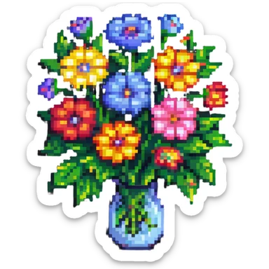 simple colorful bouquet of flowers in pixel art style sticker