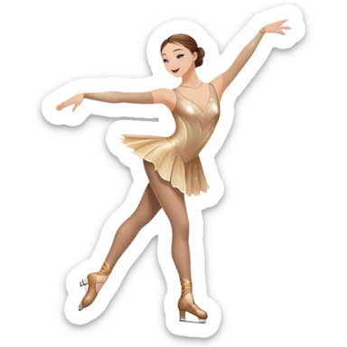 An icon featuring a graceful figure skater performing a spin on the ice. The background includes a grand ice rink palace with shining spotlights and cheering spectators in the stands. Transparent background highlights the elegance and artistry of figure skating sticker