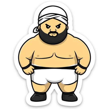 White skin fat guy with black durag, light stubble beard of a few days in wrestling singlet sticker