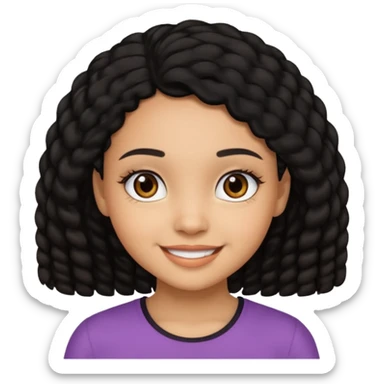 a girl that has black 3c hair textures and lightskin, It has brown eyes, a nose, lips, and it’s smiling. sticker